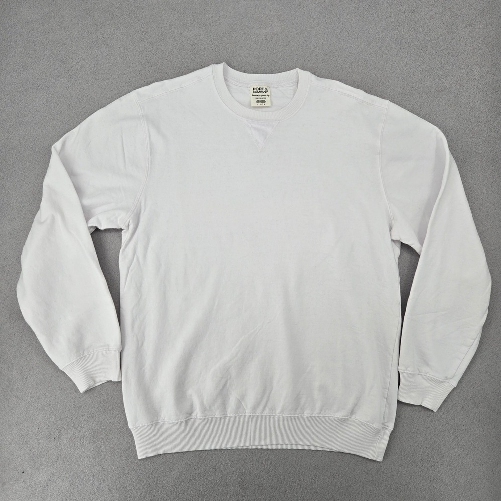 Port & Company Unisex NWOT Large Sweatshirt Beach Wash Garment Dye White Crew
